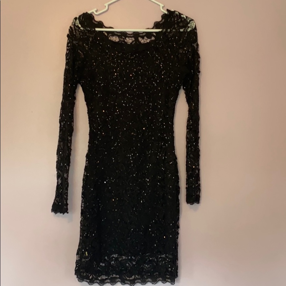 A black lace sequin dress